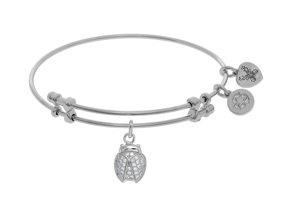 Brass With White Finish Charm With White CZ Ladybu G On White Angelica Collection Bangle