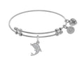 Brass With White Finish Charm With White CZ Single Dolphin On White Angelica Collection Bangle