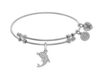 Brass With White Finish Charm With White CZ Single Dolphin On White Angelica Collection Bangle