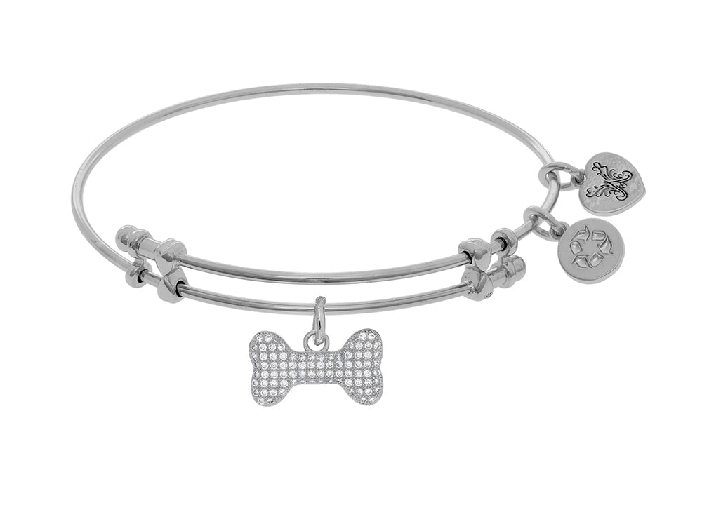 Brass With White Finish Charm With White CZ Bone O N White Angelica Collection Bangle