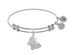 Brass With White Finish Charm With White CZ Closed Butterfly On White Angelica Collection Bangle