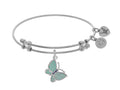 Brass With White Finish Charm With Green+black Cen Ter CZ Butterfly On White Angelica Collection Bangle
