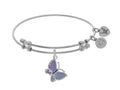 Brass With White Finish Charm With Purple CZ Butterfly On White Angelica Collection Bangle