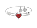 Brass With White Finish Heart Charm With Red CZ On White Angelica Collection Bangle