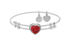 Brass With White Finish Heart Charm With Red CZ On White Angelica Collection Bangle