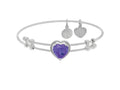 Brass With White Finish Heart Charm With Purple Cubic Zirconia On White Angelica Collection Bangle