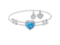 Brass With White Finish Heart Charm With Lite Blue CZ On White Angelica Collection Bangle