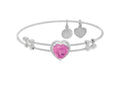 Brass With White Finish Heart Charm With Red CZ On White Angelica Collection Bangle
