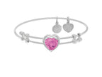 Brass With White Finish Heart Charm With Red CZ On White Angelica Collection Bangle