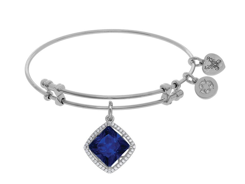 Brass With White Finish Charm With Dark Blue CZ On White Angelica Collection Bangle