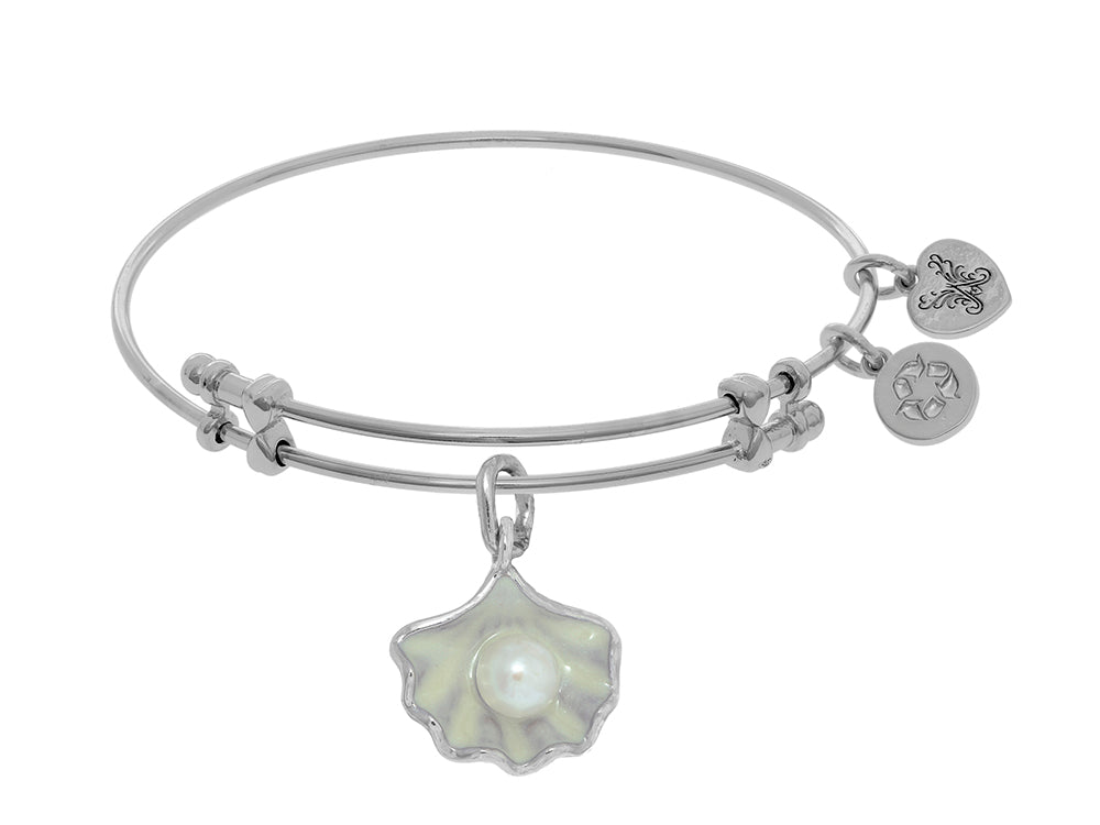 Brass With White Finish Charm With Enclosed Shell On White Angelica Collection Bangle