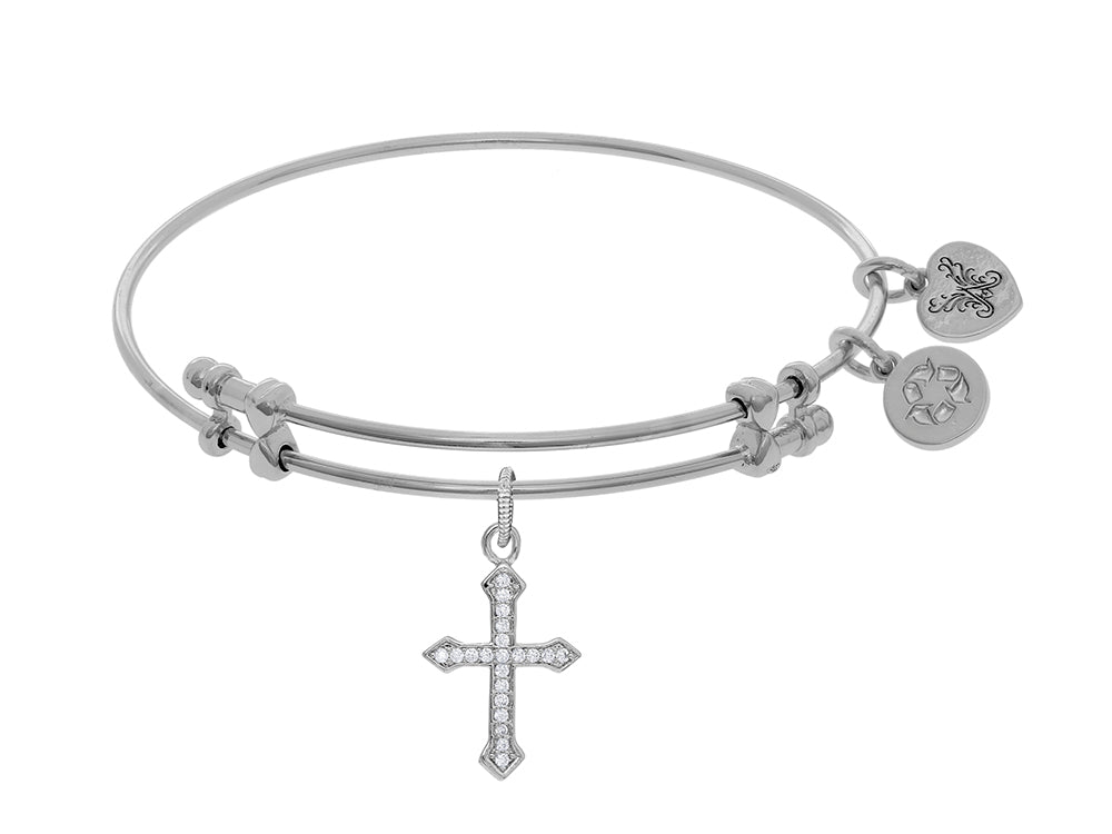 Brass With White Finish Cross Charm On White Angelica Collection Bangle