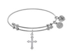 Brass With White Finish Cross Charm On White Angelica Collection Bangle