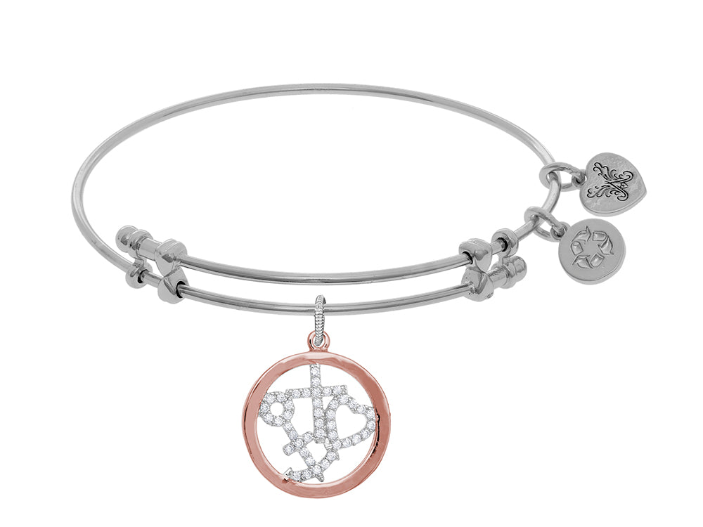 Angelica Collection Brass Pink+white Ring Charm CZ Hope+faith+charity Theme On White Bangle
