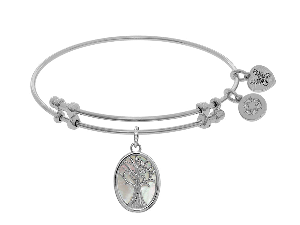 Brass With White Tree Of Life On Created Mop Oval Charm On White Angelica Collection Bangle
