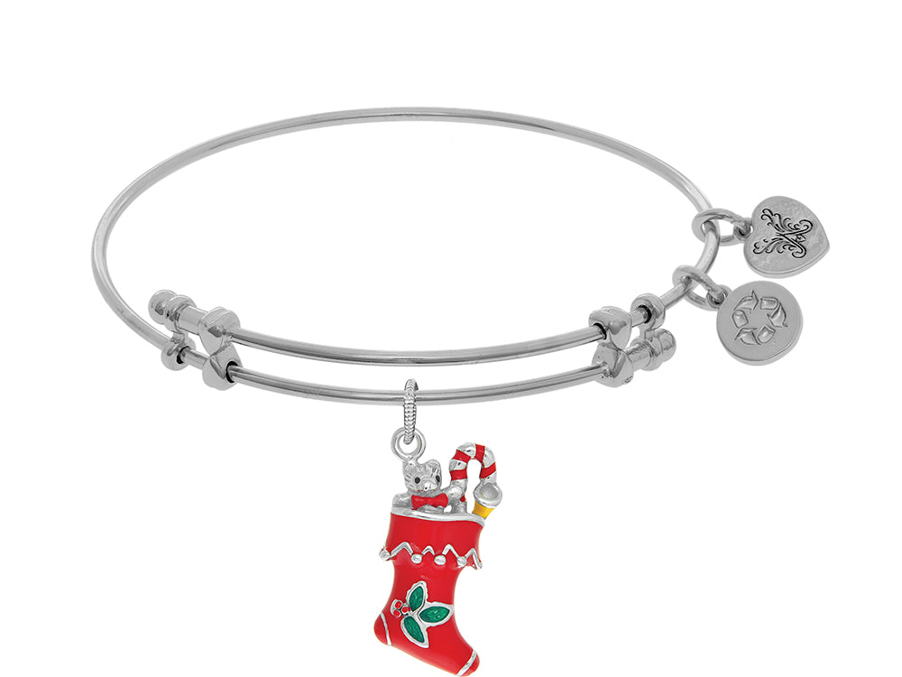 Brass With White Xmas Sock Enamel Charm On White Angelica Bangle