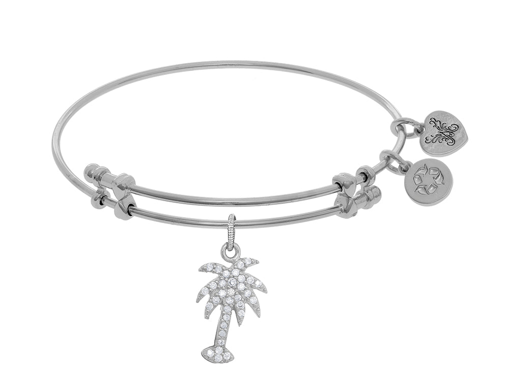 Brass With White Palm Tree Charm With CZ On White Angelica Collection Bangle