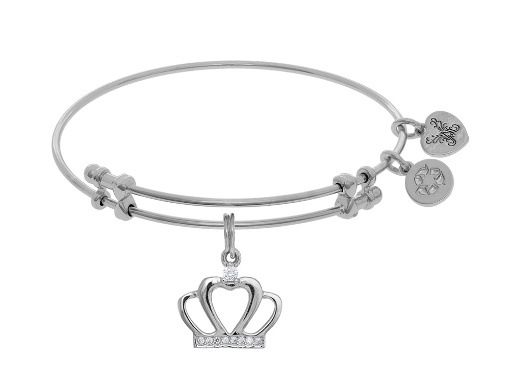 Brass With White CZ Crown Charm On White Angelica Collection Bangle