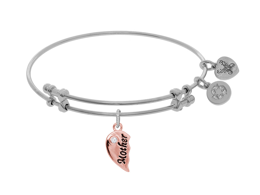 Brass With Mother Left-half Charm With CZ On White Angelica Collection Bangle