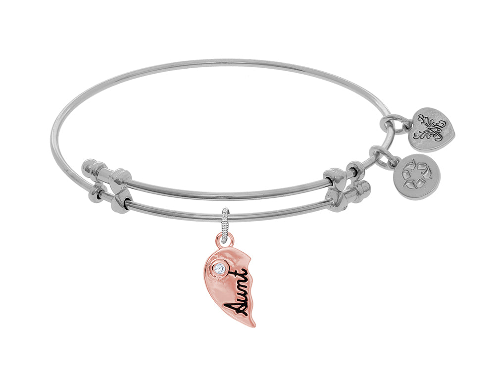 Brass With Aunt Right-half Charm With CZ On White Angelica Collection Bangle