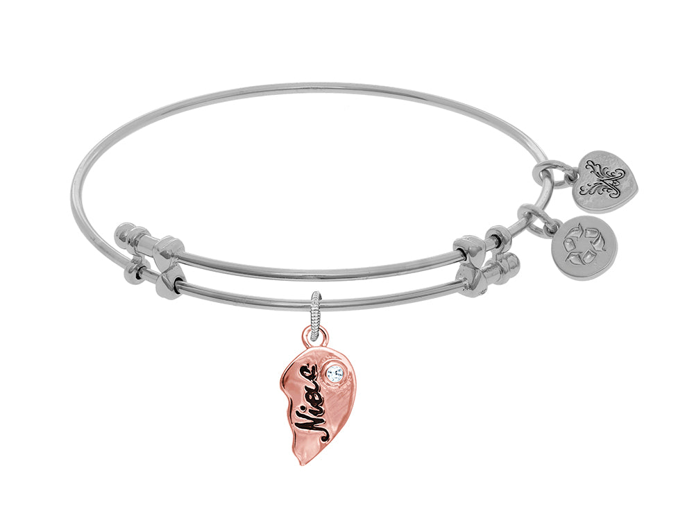 Brass With Niece Left-half Charm With CZ On White Angelica Collection Bangle