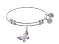 Angelica Collection Brass With White Butterfly Charm With White To Pink Fading Enamel On White Bangle