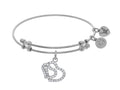 Angelica Collection Brass With White Double Heart Charm With White CZ On White Bangle