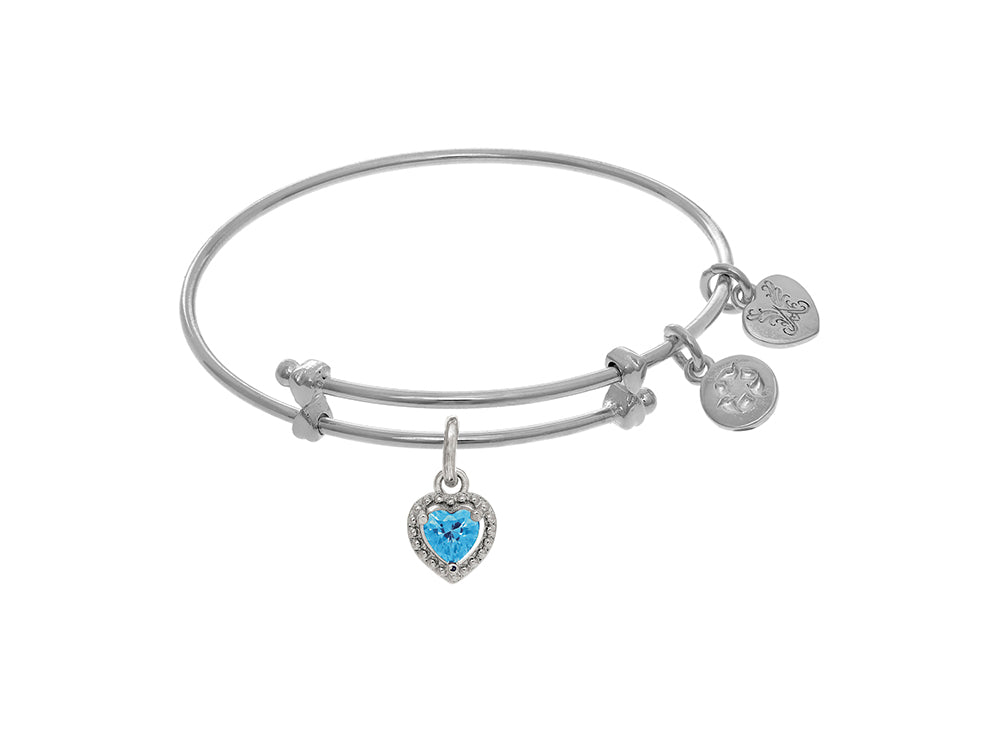 Angelica Collection Brass With White Finish Charm March Heart Shape CZ Birth Month (Small)