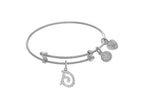 Brass With White Finish Charm Initial D On White Angelica Tween Bangle (Small)