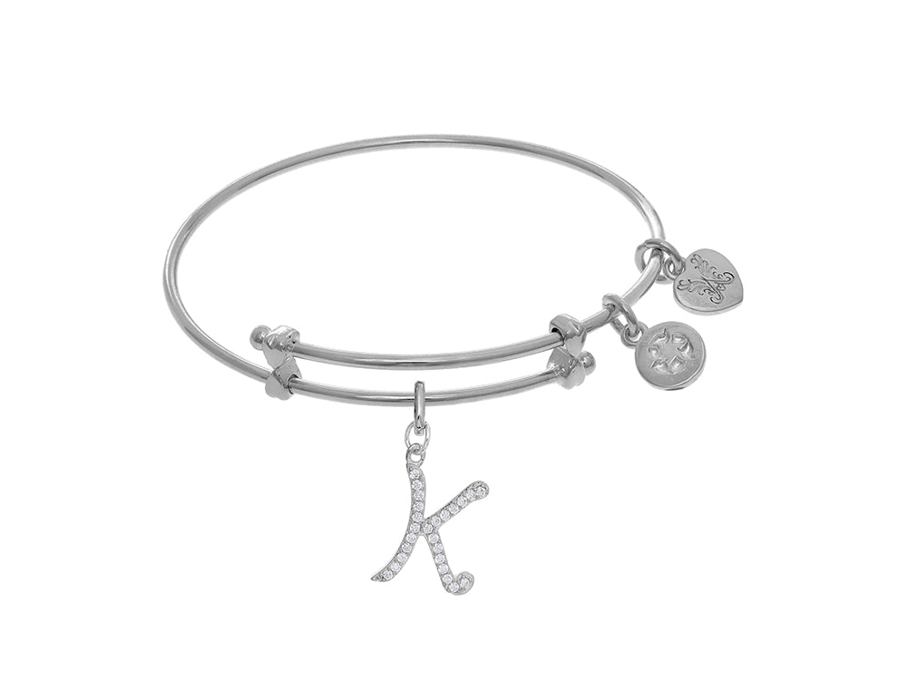Brass With White Finish Charm Initial K On White Angelica Tween Bangle (Small)