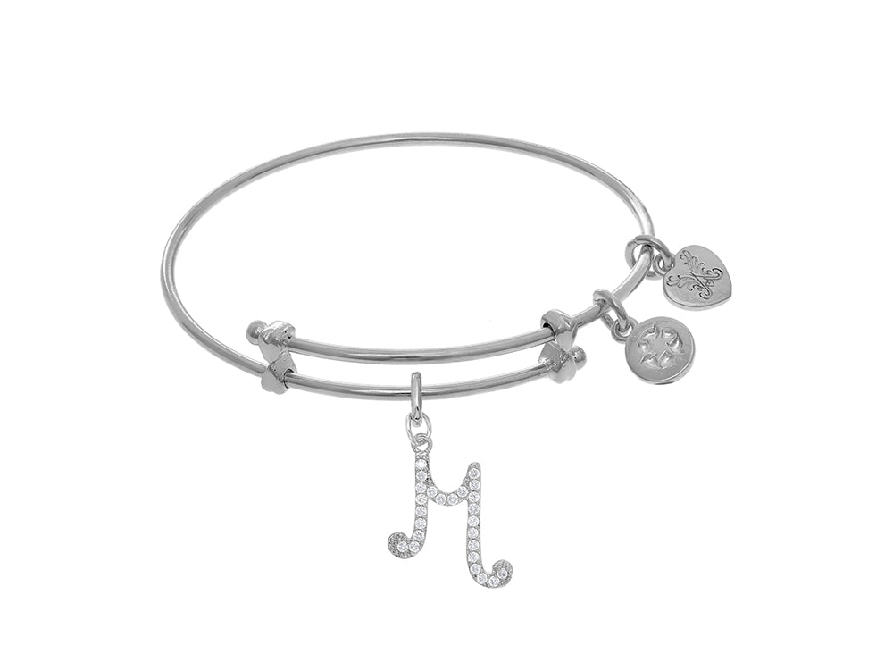Brass With White Finish Charm Initial M On White Angelica Tween Bangle (Small)