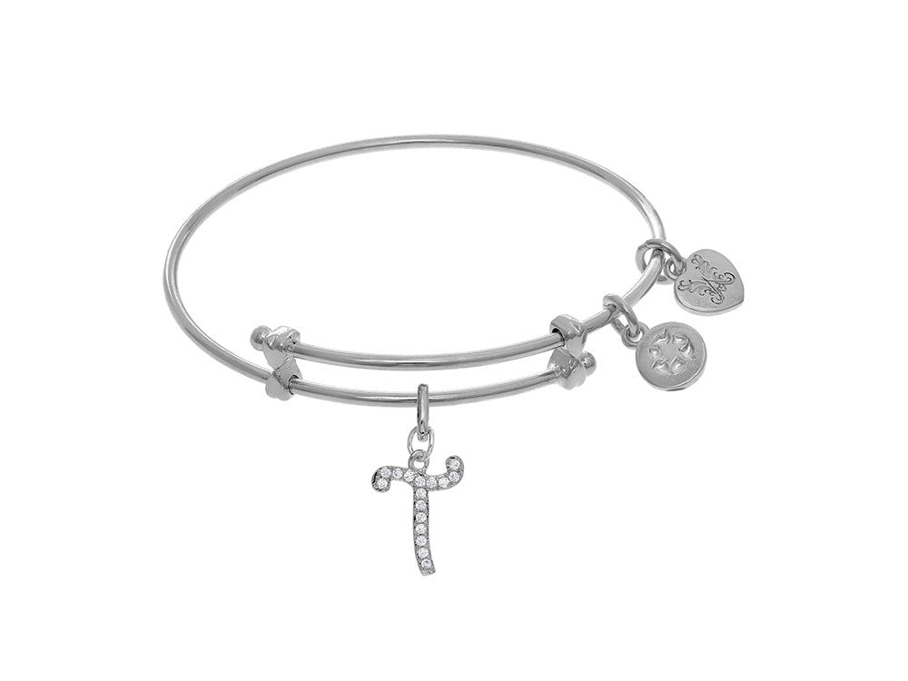Brass With White Finish Charm Initial T On White Angelica Tween Bangle (Small)