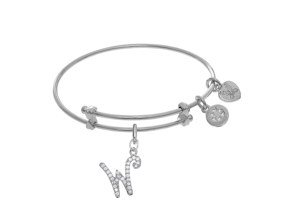 Brass With White Finish Charm Initial W On White Angelica Tween Bangle (Small)