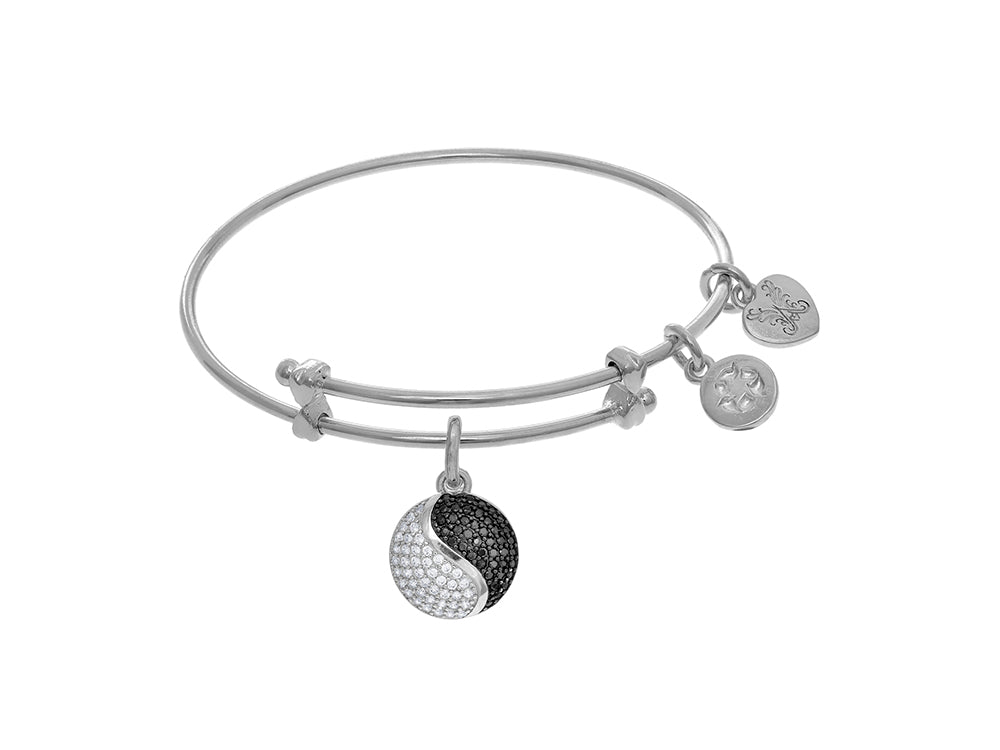 Brass With White Yin Yang Charm On White Angelica Collection Tween Bangle (Small)