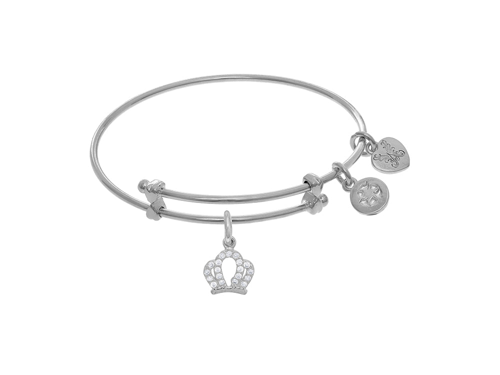 Brass With White Crown Small Charm On White Angelica Tween Bangle (Small)