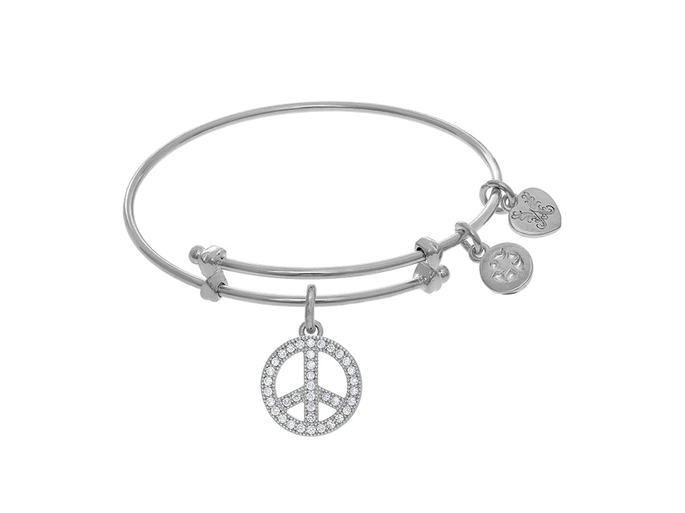 Brass With White Peace Charm On White Angelica Collection Twe En Bangle (Small)