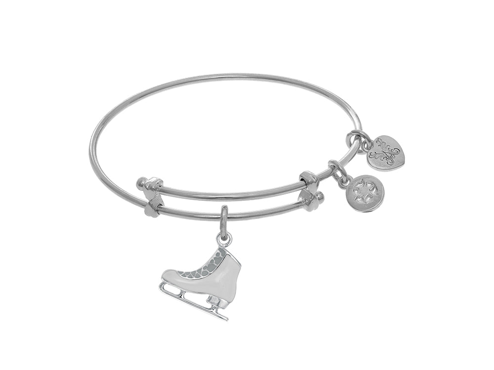 Brass With White Ice Skating Charm On White Angelica Tween Bangle (Small)