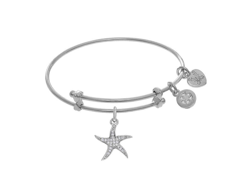 Brass With White Star Fish Charm On White Angelica Collection Tween Bangle (Small)
