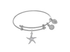 Brass With White Star Fish Charm On White Angelica Collection Tween Bangle (Small)