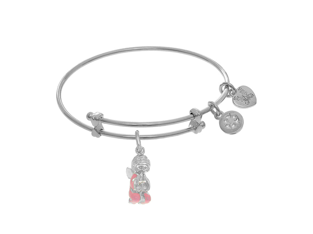 Angelica Collection Brass With White Angel Praying Charm On White Ange Lica Tween Bangle (Small)
