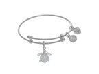 Brass With White Turtle Charm With CZ On White Angelica Tween Bangle (Small)