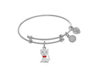 Brass With White Cat Charm On White Angelica Collection Tween Bangle (Small)