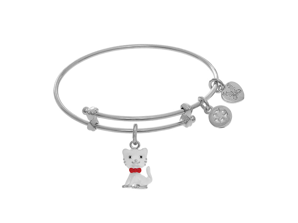 Brass With White Cat Charm On White Angelica Collection Tween Bangle (Small)