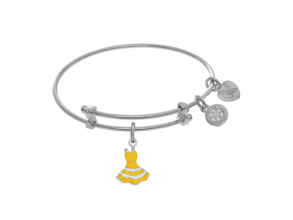 Angelica Collection Brass With White Yellow Dress Charm On White Angel Ica Tween Bangle (Small)