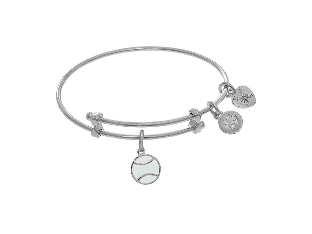 Brass With White Enamel Softball Charm On White Angelica Tween Bangle (Small)
