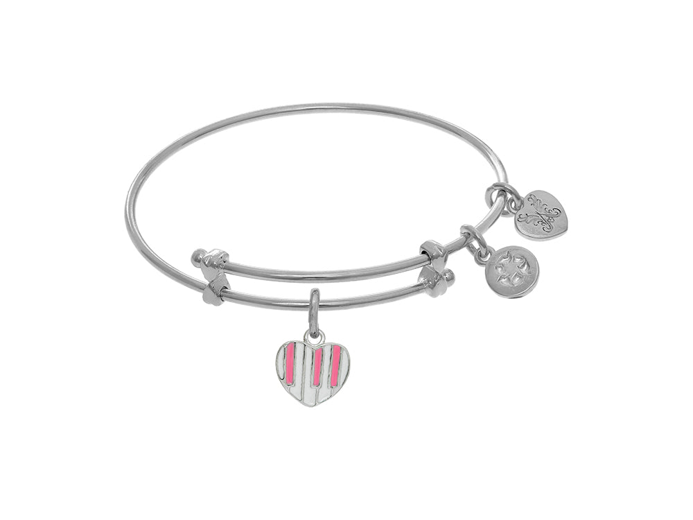 Brass With Heart Shape Piano Enamel Charm On White Angelica Collection Tween Bangle (Small)