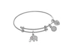 Angelica Collection White Finish Expandable Tween Brass Bangle El Ephant Charm Cubic Zirconia In White Finish (Small)