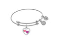Angelica Collection White Finish Expandable Tween Brass Bangle Re D and White Enamel Heart White Cubic Zirconi (Small)