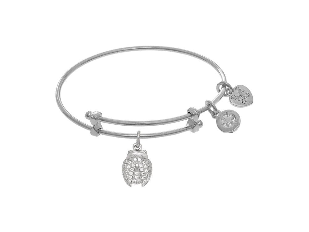 Brass With White Finish Lady Bug With CZ Charm On White Angelica Collection Tween Bangle (Small)
