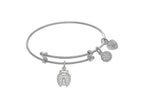 Brass With White Finish Lady Bug With CZ Charm On White Angelica Collection Tween Bangle (Small)